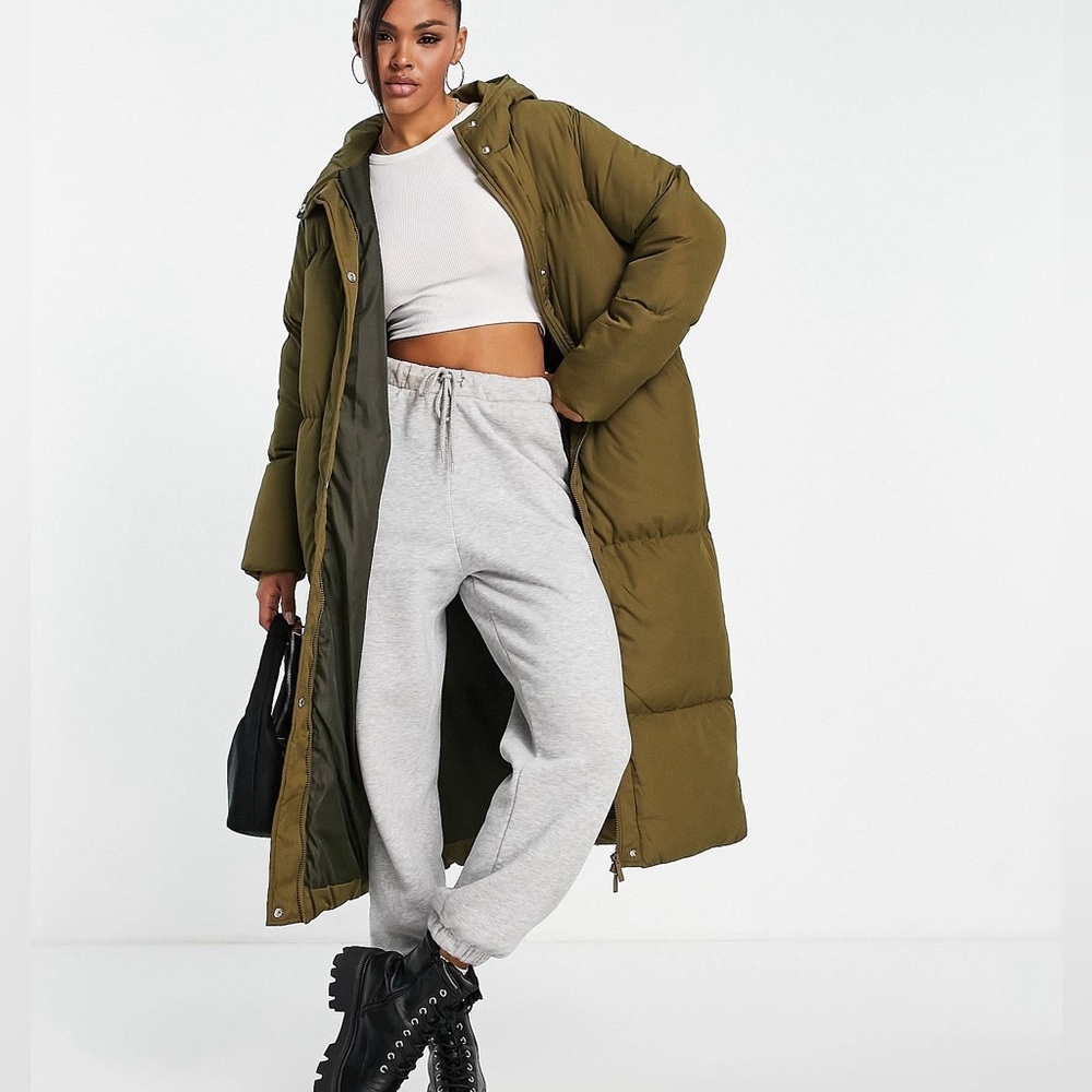 KOKOS LOOK coat army olive green puffer down filled blanket jacket trench coat